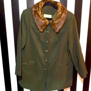 Vintage 1940s/50s Made In Columbia Mink Collar Coat Military Rare Style Medium